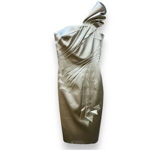Karen Millen Champagne Satin Folded One Shoulder Cocktail Dress